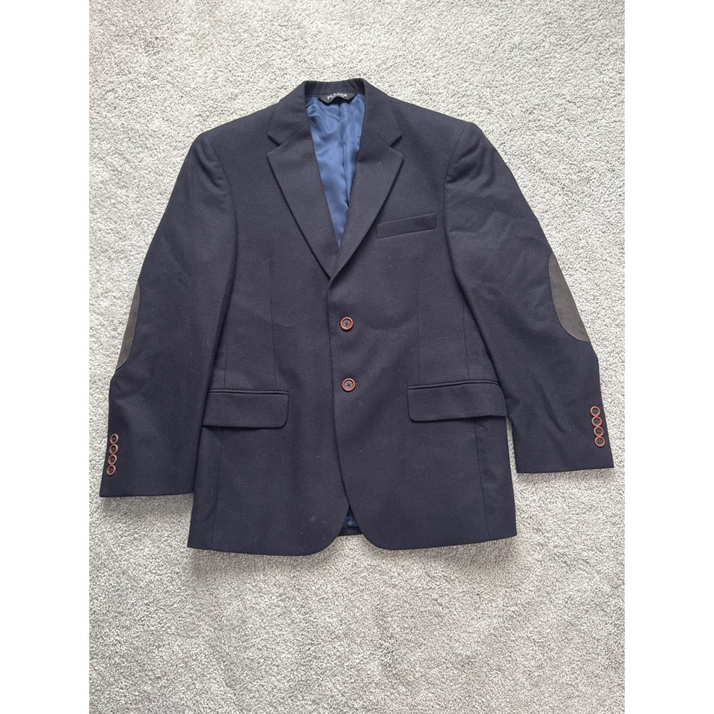 Jos. A. Bank Mens 38SH Navy Blue 100% Wool Tailored Fit Blazer Elbow Patches